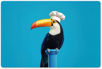 Placemats 45x30 cm - Placemat kunststof - 1 stuk - Tucan - Sokkel - Vogel - Koksmuts - Borden onderleggers - Decoratie voor op tafel - Keuken tafeldecoratie accessoires - Vinyl onderlegger - Tafelversiering
