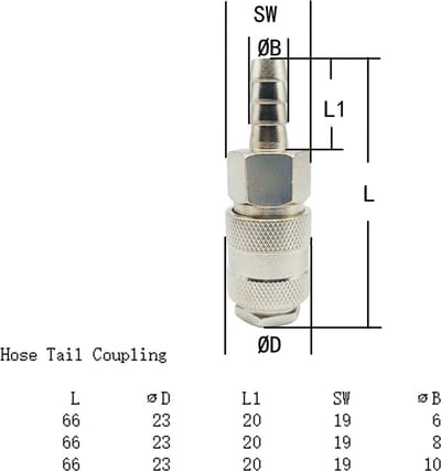 Luchtkoppeling vernikkeld 6 mm - softwash - koppeling compressor -