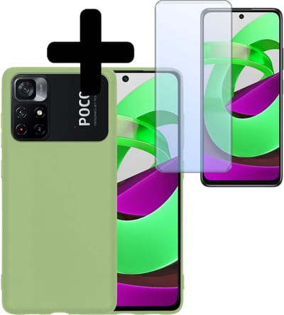 Hoesje - Met Screenprotector - Geschikt voor Xiaomi Poco M4 Pro 5G - Sterk & Shockproof - Back Cover - Siliconen Case - Telefoon Hoes - Telefoonhoesjes - Groen
