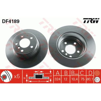 Remschijf TRW DF4189 achter, volledig, 1 Stuk