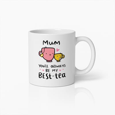 Witte “Mum Best-Tea” Mok 330 ml – Schattige Theeliefhebber Koffiemok – “You’ll Always Be My Best-Tea” – Lief Cadeau voor Mama