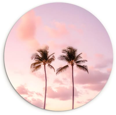 WallCircle® Wandcirkel 120x120 cm - Muurcirkel Palmbomen - Paars - Wolken - Lucht - Muurdecoratie woonkamer - Wanddecoratie slaapkamer - Kamer decoratie accessoires - Ronde schilderijen XXL