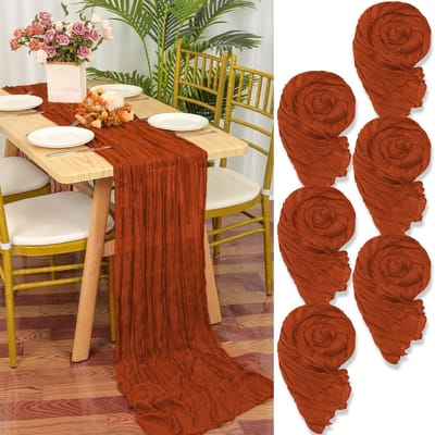 6 Stuks Tafelloper - Rustieke Gaasstof - Voor Bruiloft Feest en Tafeldecoratie - Terracotta 90 x 300 cm