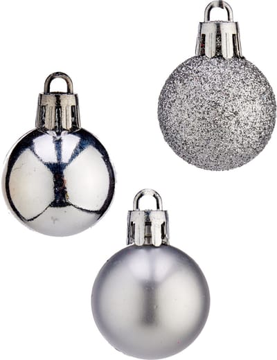 Arte R Mini kerstballen - 20x stuks - zilver - kunststof - 3 cm - mat/glitter/glans