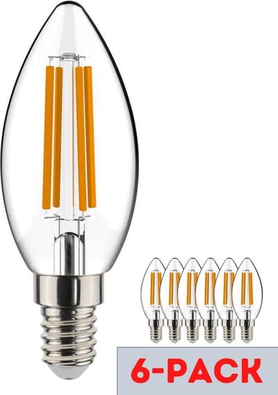 Proventa Krachtige LED Filament lamp met kleine E14 fitting - Voordeelverpakking - 6 x LED kaarslamp