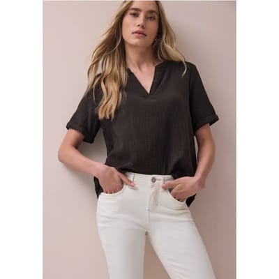 Blouse met korte mouwen in mousseline kwaliteit