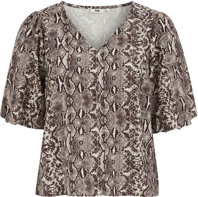 WE Fashion Dames blouse met slangenprint en ballonmouwen – Curve