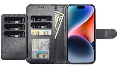 CaseMania Bookcase hoesje geschikt voor iPhone 14 Pro - Effen Zwart - Kunstleer - 2-in-1 Magnetisch Uitneembaar Design met Extra Pasvakjes