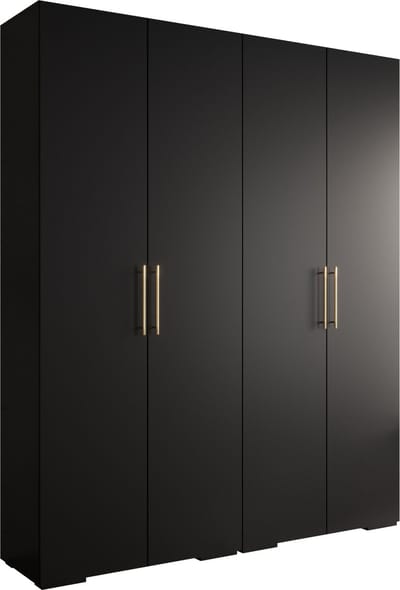 Opbergkast Kledingkast met 4 draaideuren Garderobekast slaapkamerkast Kledingstang met planken | Gouden Handgrepen, elegante kledingkast, glamoureuze stijl (LxHxP): 200x237x47 cm - IVONA 3 (Zwart, 200 cm)