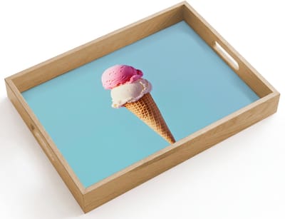 Dienblad hout 40x30 cm - Schootdienblad - Bolletjes - Schepijs - Hoorntje - Blauw - Borrelplank rechthoek - Plateau dienbladen