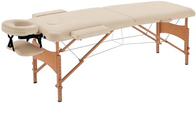 Pugsdrly Massagetafel, opvouwbare massagetafel, in hoogte verstelbare massagebank voor spa, salon, kunstleer, hout, crèmewit