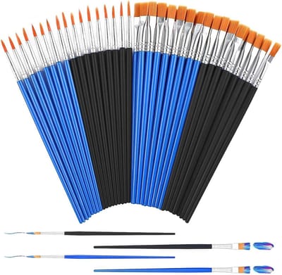 Professionele schilderset 120-delig - 30 zwarte en 30 blauwe ronde en platte kwasten - voor gedetailleerd schilderen - ShopVlot