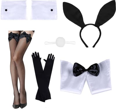 Schattige Bunny Kostuum Set voor Vrouwen met Oren, Strik, Manchet en Staart voor Kerst en Halloween Feestjes