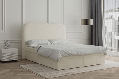 Continentalbed 07 (Boxspring, Bonell, Topper, bouclé, tweepersoonsbed gestoffeerd hoofdbord met lattenbodem) - 160x200cm - Crème (Anthology 20)