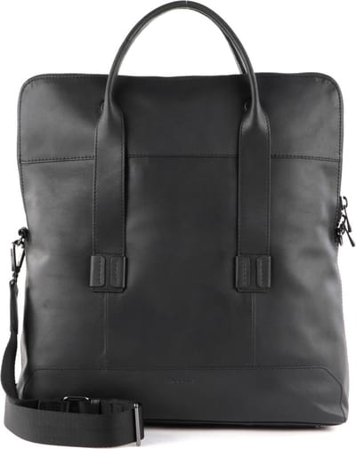 SADDLER Leren Schoudertas Laptoptas met laptopvak Loge Shopper Black Zwart
