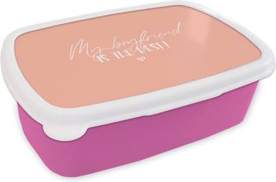 Broodtrommel Roze - Lunchbox - Brooddoos - My boyfriend is the best! - Quotes - Vriendje - Relatie - Spreuken - 18x12x6 cm - Kinderen - Meisje