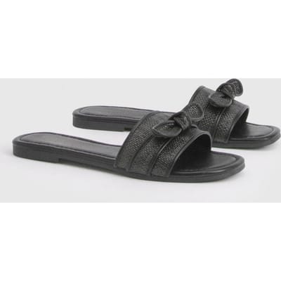 boohoo Dames Slippers Met Contrasterende Strikdetail | Zwart | Maat: 36