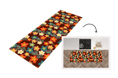 Keukenloper 150x50 cm - Keukenmat vinyl Retro - Patronen - Bloemen - Jaren 70 - Keukenmatten loper - Keuken vloerkleed tapijt