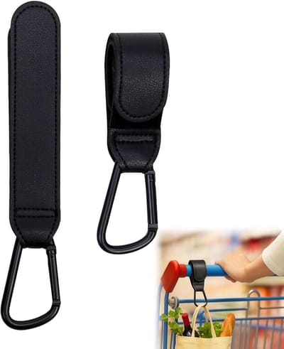 Kinderwagenhaken - Wandelwagen Accessoires - Tassen Dragen - Leren Klittenband - 2 Stuks - Zwart