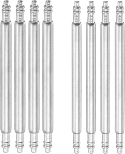 8 Stuks Reservepennen voor Horlogeband van Roestvrij Staal - Dubbele Randen, 25 mm, 1,5 mm en 1,8 mm Dikte voor Duurzame Horlogebandjes