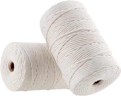 2 Stuks 3mm x 200m Macrame Katoen Koord, Gedraaid Wit Katoen Touw voor Creatieve Ambachten en DIY Projecten