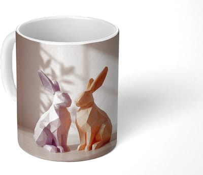 Mok - Koffiemok - Konijnen - Paars - Oranje - Abstract - Mokken - 350 ML - Beker - Koffiemokken - Theemok