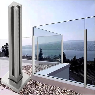 Glazen Balustrade Paal - Leuningpaal Glas Balkonpaal - Terras Afschermen - Roestvrij Staal 304 - 150 cm - Grijs