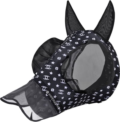 Imperial Riding - Vliegenmasker met Neus - IRHTrail ride - Black AOP - Maat Cob