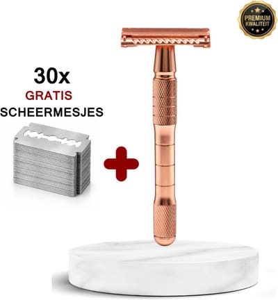 Hoogwaardig Scheermes Safety Razor - Rosé Goud - +30 Blades - Klassiek Mannen / Vrouwen - Duurzaam Scheren - RVS Aluminium - Scheer apparaat