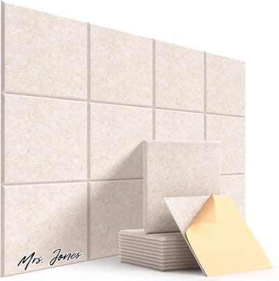 Mrs. Jones Zelfklevende akoestische panelen 12-delige geluidsabsorberende hoge dichtheid wanddecoratie geluidsabsorptie behandeling afgeschuinde rand 30x30x09 cm .
