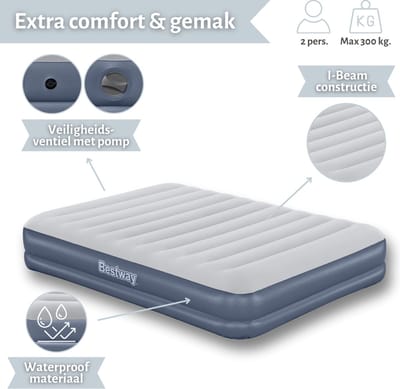 Bestway luchtbed - 2-Persoons - 152x203x36 cm (BxLxH) - Blauw - Met ingebouwde USB oplaadbare pomp