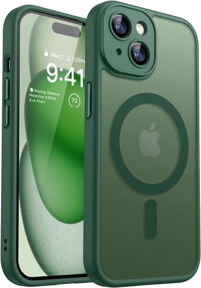 Hoesje Geschikt voor iPhone 15 Plus Hoesje Pine Groen - Hoesje Geschikt voor MagSafe iPhone 15 Plus - Shockproof Back Cover met Lens beschermer