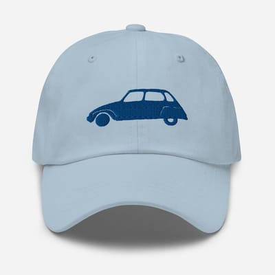 De2pktjes - Bleu Azurite geborduurde pet (voor en achter) Citroën Dyane - Lichtblauw