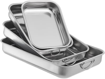 Bakvorm Set - Ovenschaal RVS - Koken en Bakken - Vier Verschillende Maten - Tot 40x30cm - Zilver