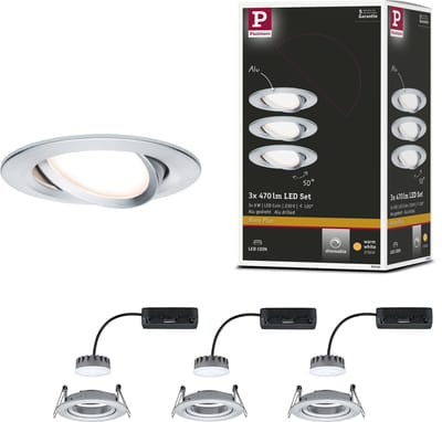 LED-inbouwlamp Nova Plus Coin Basisset zwenkbaar rond 84 mm 50° Coin 3x6W 3x470lm 230V dimbaar 2700K Alu gedraaid