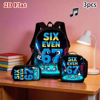 3 stuks Cartoon Getal 67 Patroon Rugzak Set Lichtgewicht Grote Capaciteit Schooltas Reistas met Schoudertas Etui Cadeau