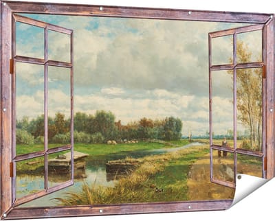 Gards Tuinposter Doorkijk Landschap in de Omgeving van Den Haag - Willem Roelofs - 150x100 cm - Tuindoek - Tuindecoratie - Wanddecoratie buiten - Tuinschilderij