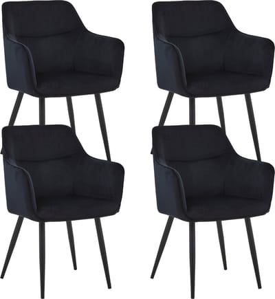Colenis® - City Eetkamerstoel - Set Van 4 - Zwart - Fluweel - Velvet - Industrieel - Stoel - Design - Armleuningen