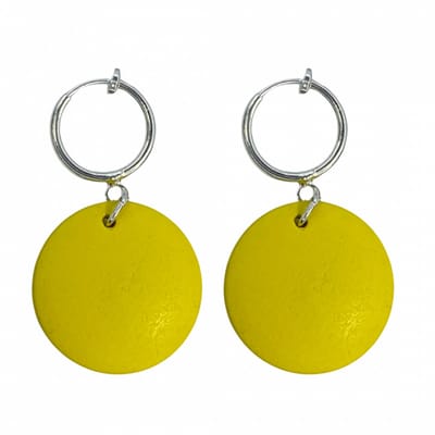 Klem oorbellen- geel- hout- Tordis- 2 cm- geen gaatjes- Charme Bijoux