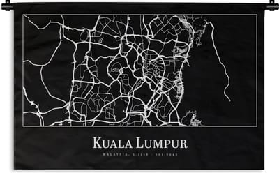 Wandkleed - Wanddoek - Stadskaart - Kuala Lumpur - Kaart - Plattegrond - 180x120 cm - Wandtapijt