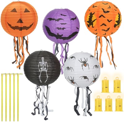 Dailygoods- Lantaarn Halloween - Papieren Lantaarn - Opvouwbare Lampenkap - Lampion voor Buiten - Decoratie voor Feest - Grappige Patroonreflectie