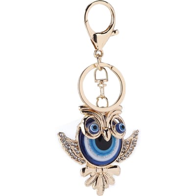 Strass Sleutelhanger Mode Sieraden Tas Portemonnee Accessoires met Uil Blauw Turks Boze Oog Hanger beige