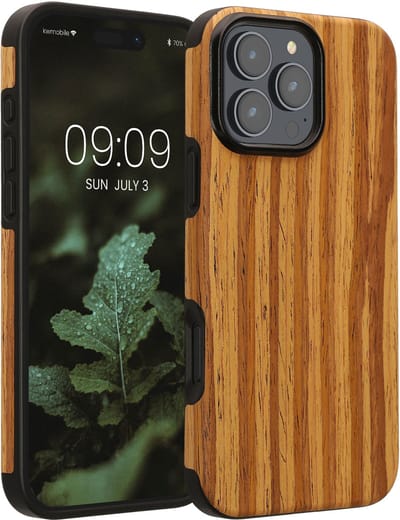 kwmobile hoesje geschikt voor Apple iPhone 16 Pro Max - Back cover voor smartphone - Telefoonhoesje van hout in vintage bruin - Houtnerven design