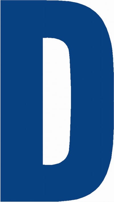 Lettersticker D 10x5cm, BLAUW plakletter, huisnummer toevoeging, magazijnen, showrooms, tuincentra