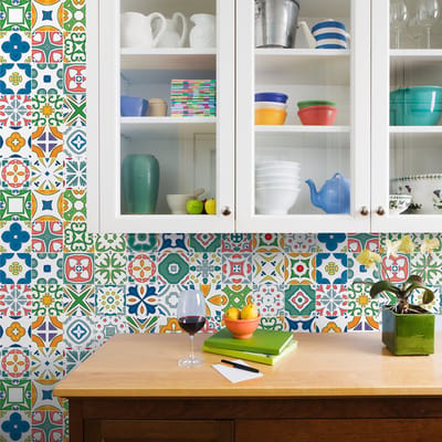 Zelfklevende tegelmuurstickers voor keuken en badkamer - 9 AZULEJOS MODESTIONO tegelstickers - 9 stickers 10x10cm