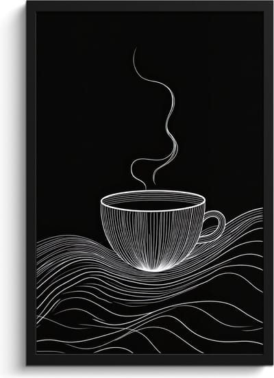 Fotolijst inclusief poster - Posterlijst 40x60 cm - Posters - Lijntekening - Koffiekop - Zwart - Foto in lijst - Keuken decoratie muur - Wanddecoratie accessoires - Muurdecoratie - Schilderijen