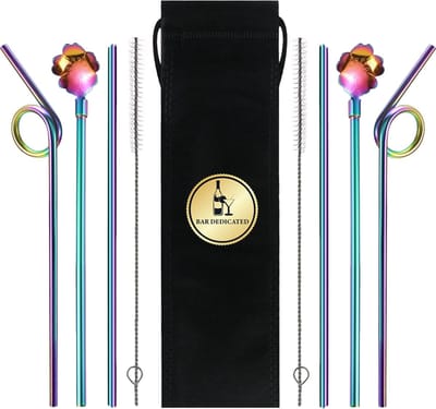 Bar Dedicated Duurzame Herbruikbare Rietjes met Verschillende Maten - RVS Cocktail en Smoothie Rietjes in Regenboog Kleur