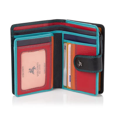 Visconti Dames Portemonnee - Leer - RFID - 10 pasjes - Rainbow Collectie - Zwart (RB51 BK)