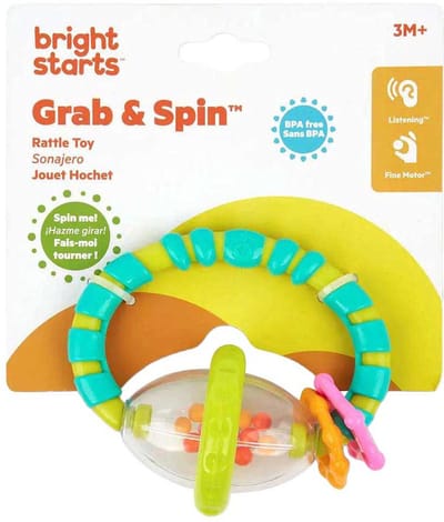Bright Starts Grab Spin Babyrammelaar - BPA-vrij bijtspeeltje - geschikt voor baby's vanaf 3 maanden