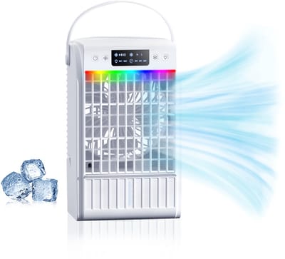 Mobiele Airconditioner - Draagbare Luchtkoeler met 1L-watertank, Verdampingskoelventilator, Airconditioner Zonder Afvoerslang, Persoonlijke Koelventilator voor Kamers & op de Camping [Energieklasse A+++] - wit